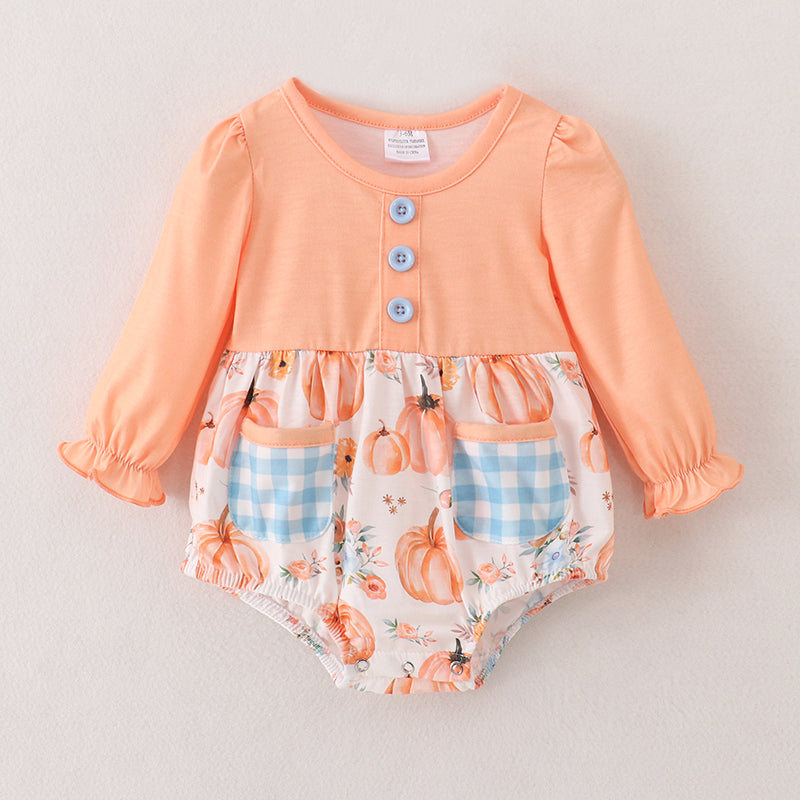 （In Stock A4-2-2）Baby Girls Halloween Pumpkin Print Romper