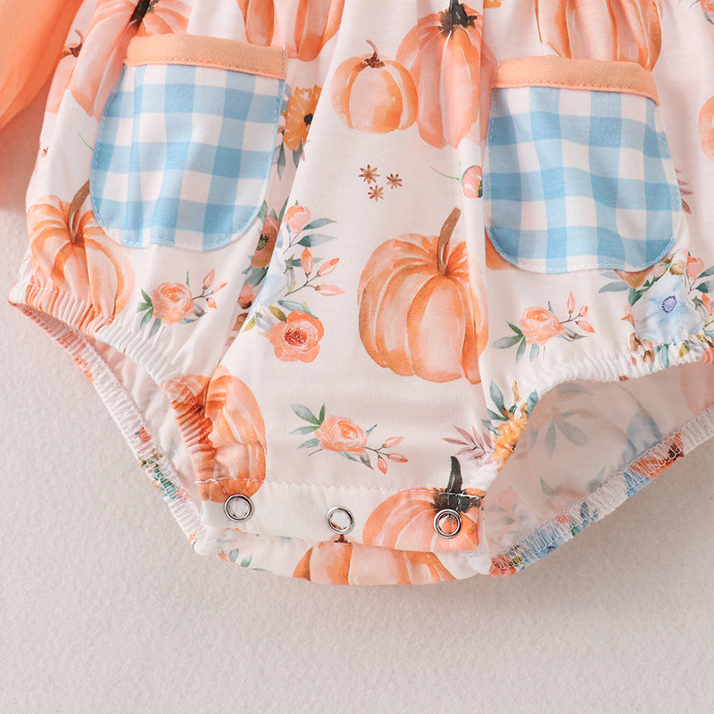 （In Stock A4-2-2）Baby Girls Halloween Pumpkin Print Romper