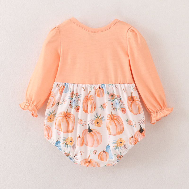 （In Stock A4-2-2）Baby Girls Halloween Pumpkin Print Romper