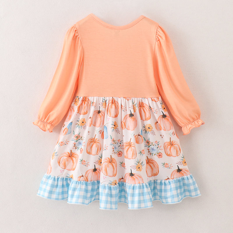 （In Stock A4-5-2）Girls Halloween Pumpkin Print Dress