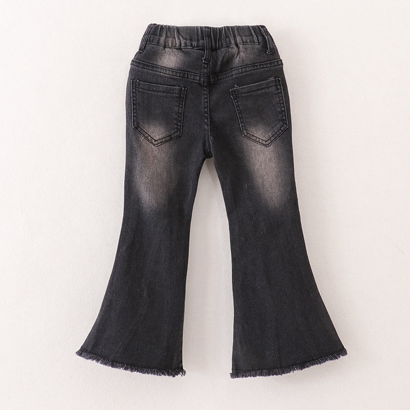 （In Stock A1-2-3）Girls Black Elastic Jeans