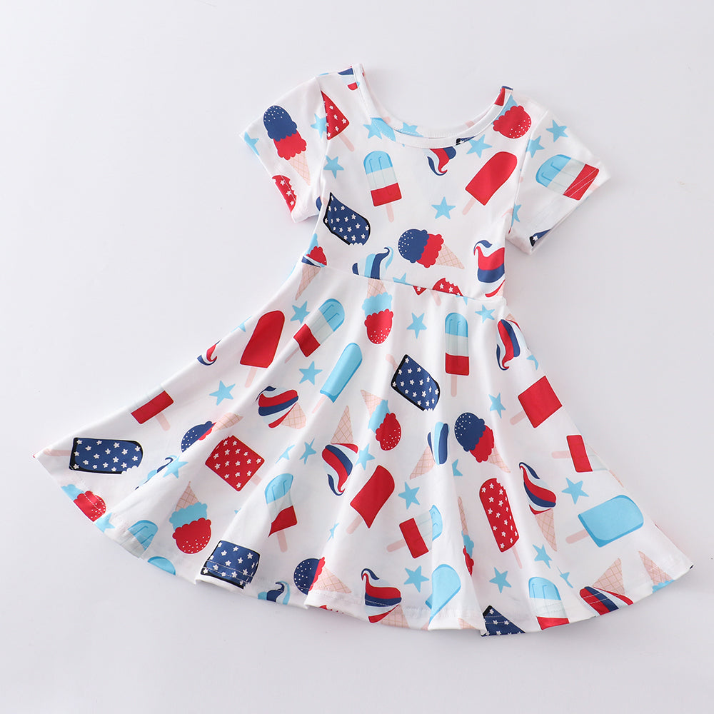 （Pre Order）Patriotic Popsicle Print Girls Dress