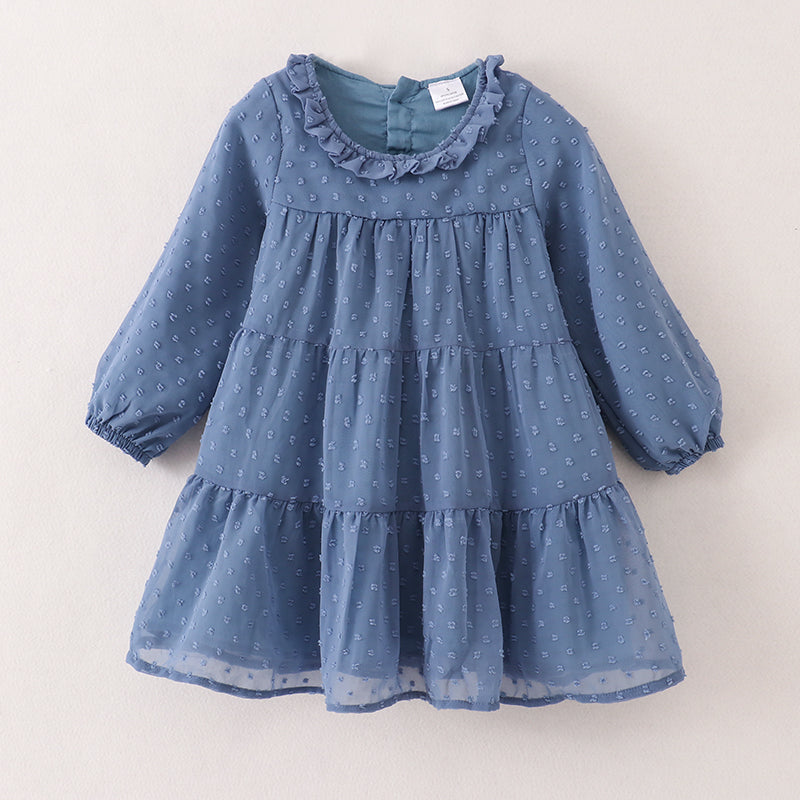 （In Stock E37-3-1）Fall Girls Blue Swiss Dot Dress