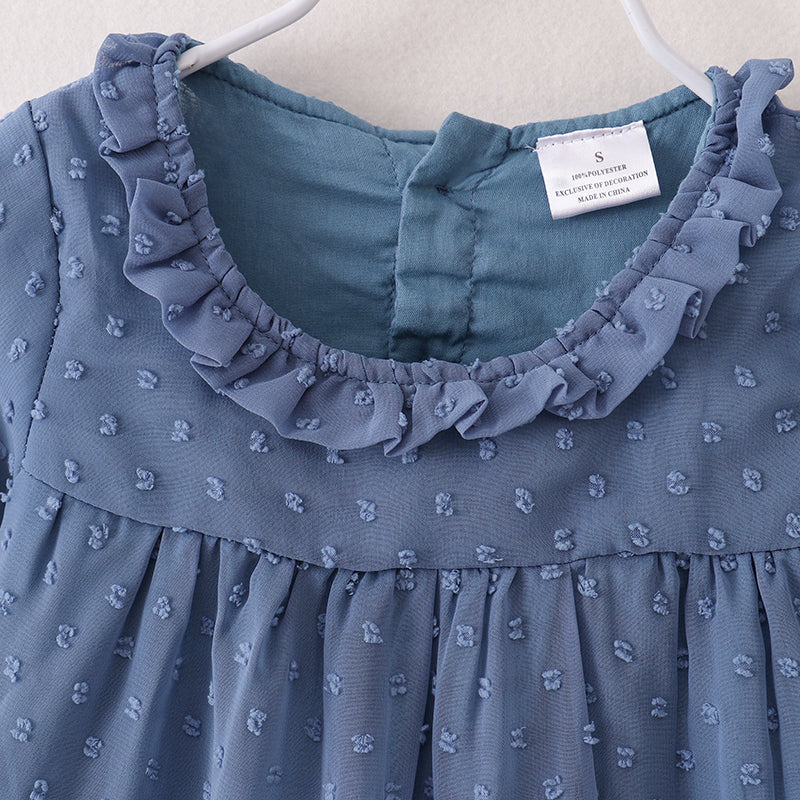 （In Stock E37-3-1）Fall Girls Blue Swiss Dot Dress