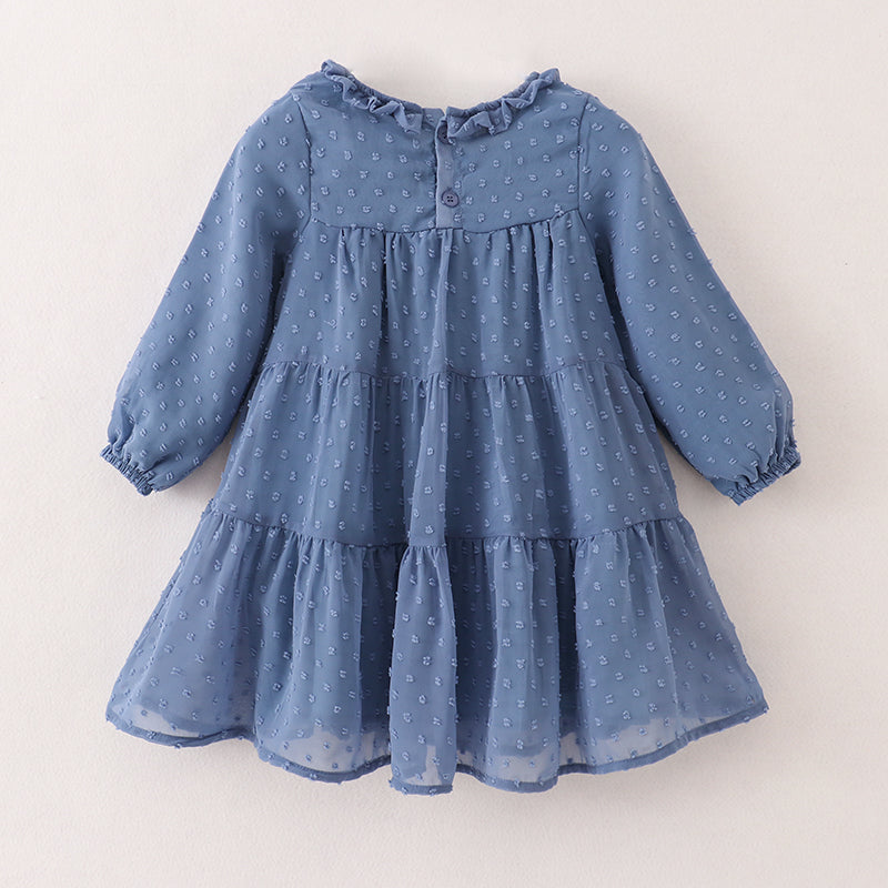 （In Stock E37-3-1）Fall Girls Blue Swiss Dot Dress