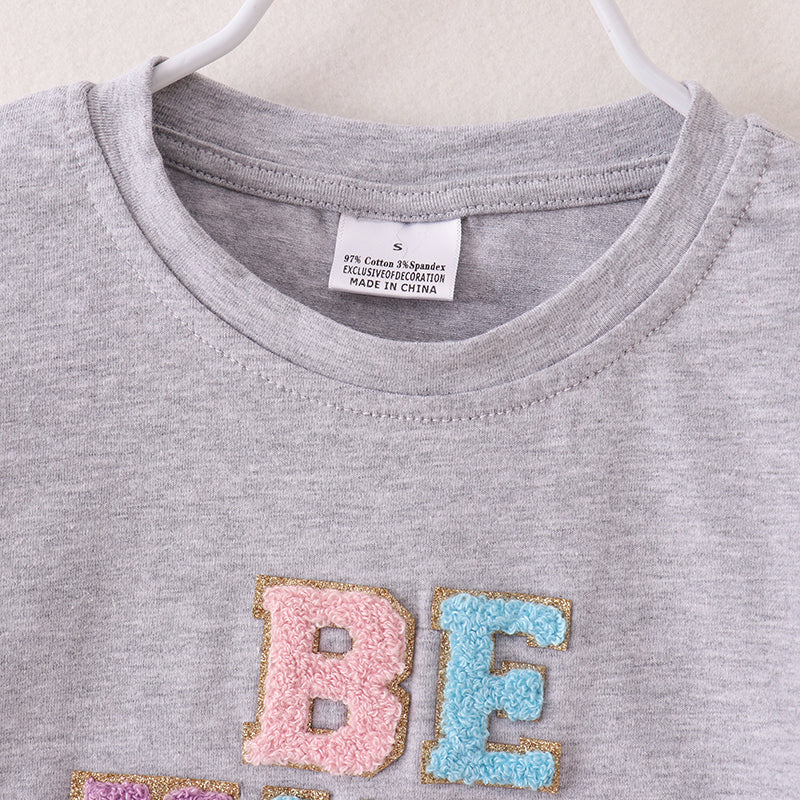 （In Stock A2-5-2）Mommy and Me BE KIND Chenille Patches Top