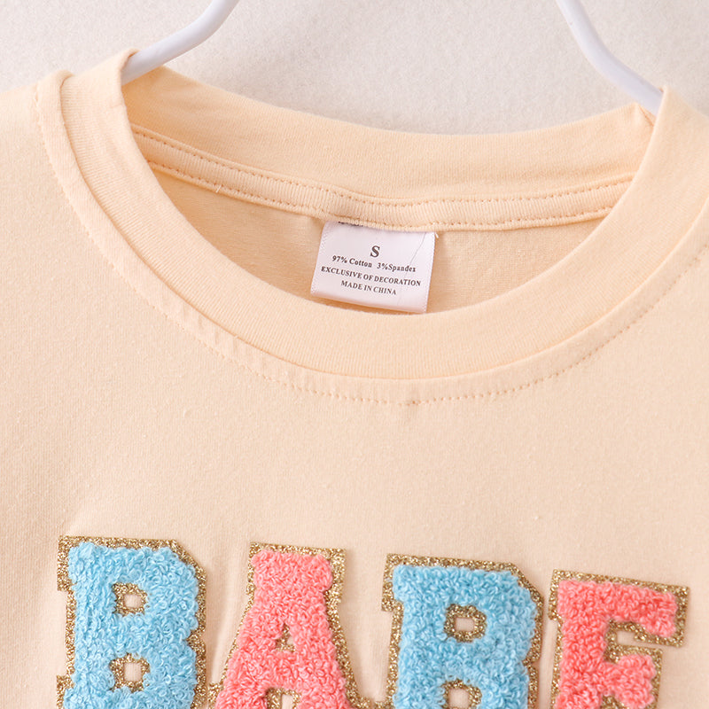 （In Stock A1-5-2）Mommy and Me BABE Chenille Patches Top