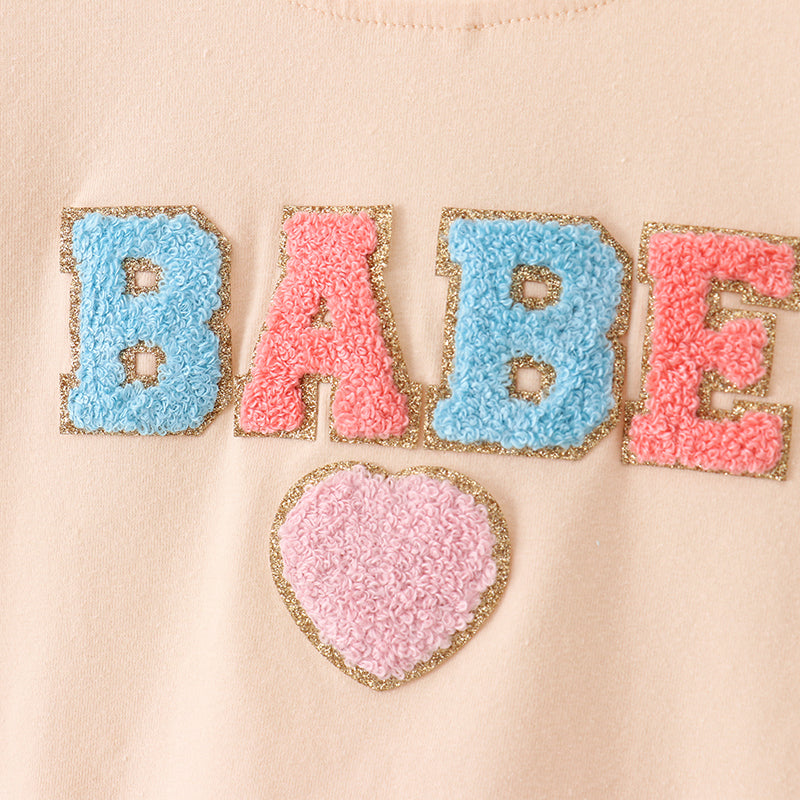 （In Stock A1-5-2）Mommy and Me BABE Chenille Patches Top