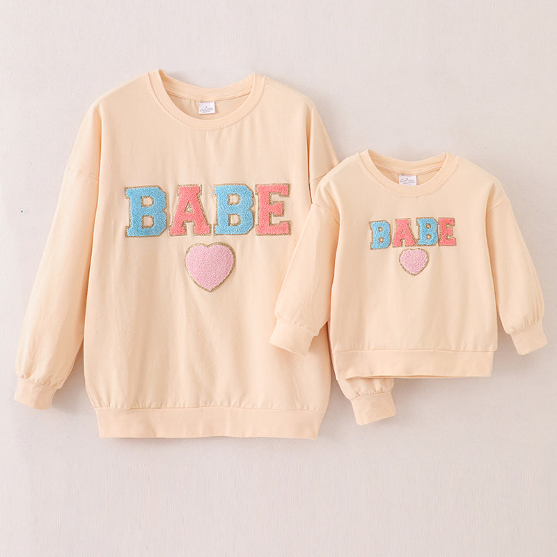 （In Stock A1-5-2）Mommy and Me BABE Chenille Patches Top