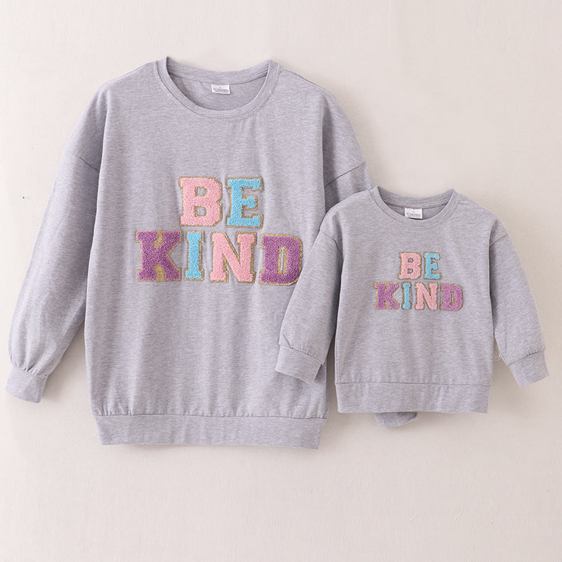 （In Stock A2-5-2）Mommy and Me BE KIND Chenille Patches Top