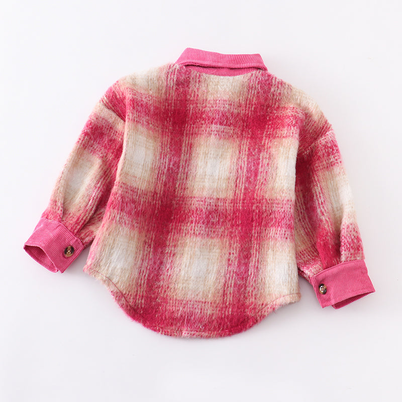 （In Stock Q07-04-02）Girls Fall Pink Plaid Coat