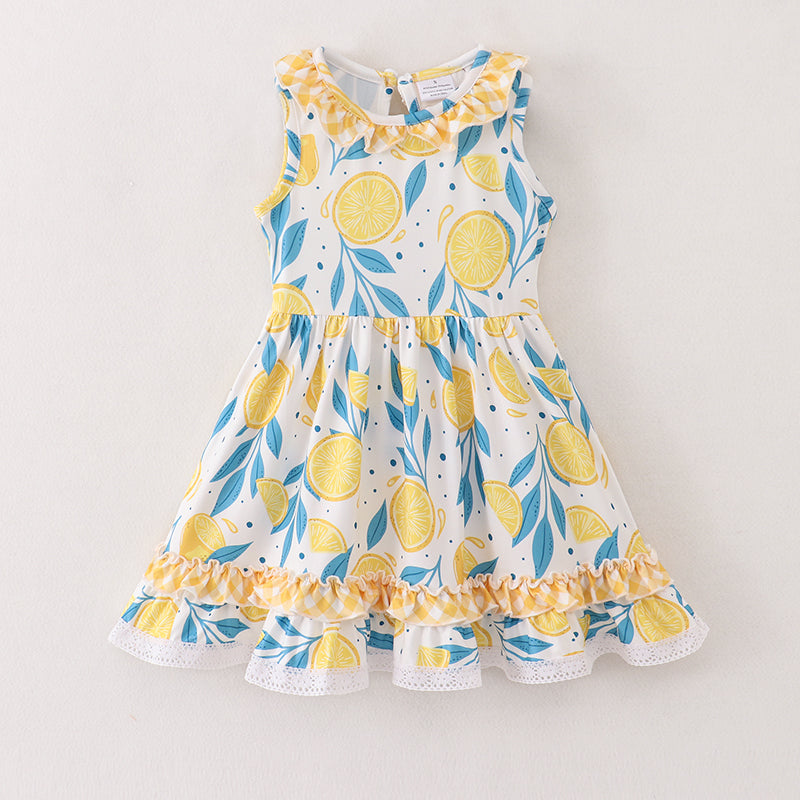 Lemon Print Sleeveless Ruffles Dress