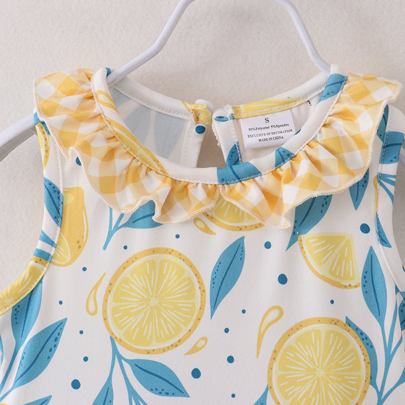 Lemon Print Sleeveless Ruffles Dress