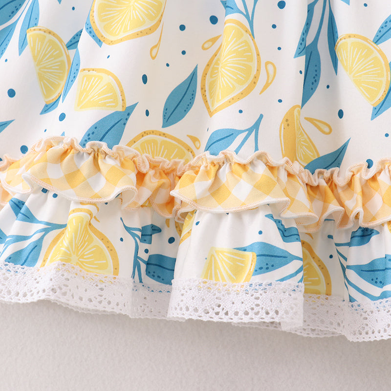 Lemon Print Sleeveless Ruffles Dress