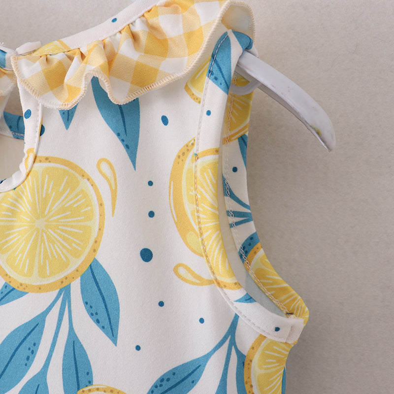 Lemon Print Sleeveless Ruffles Dress