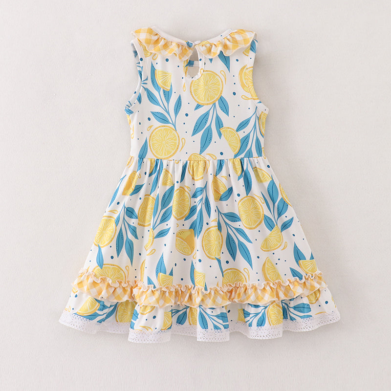 Lemon Print Sleeveless Ruffles Dress