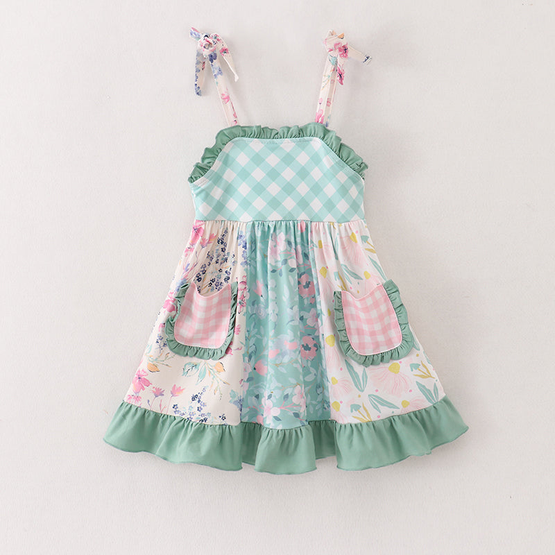 Girls Floral Plaid Strap Dress