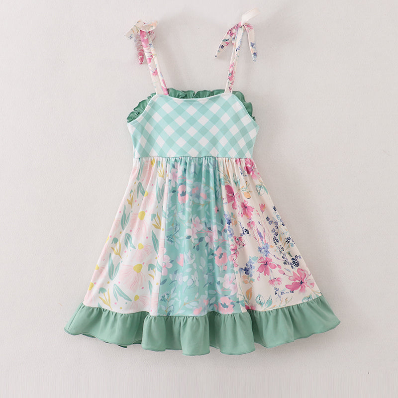 Girls Floral Plaid Strap Dress