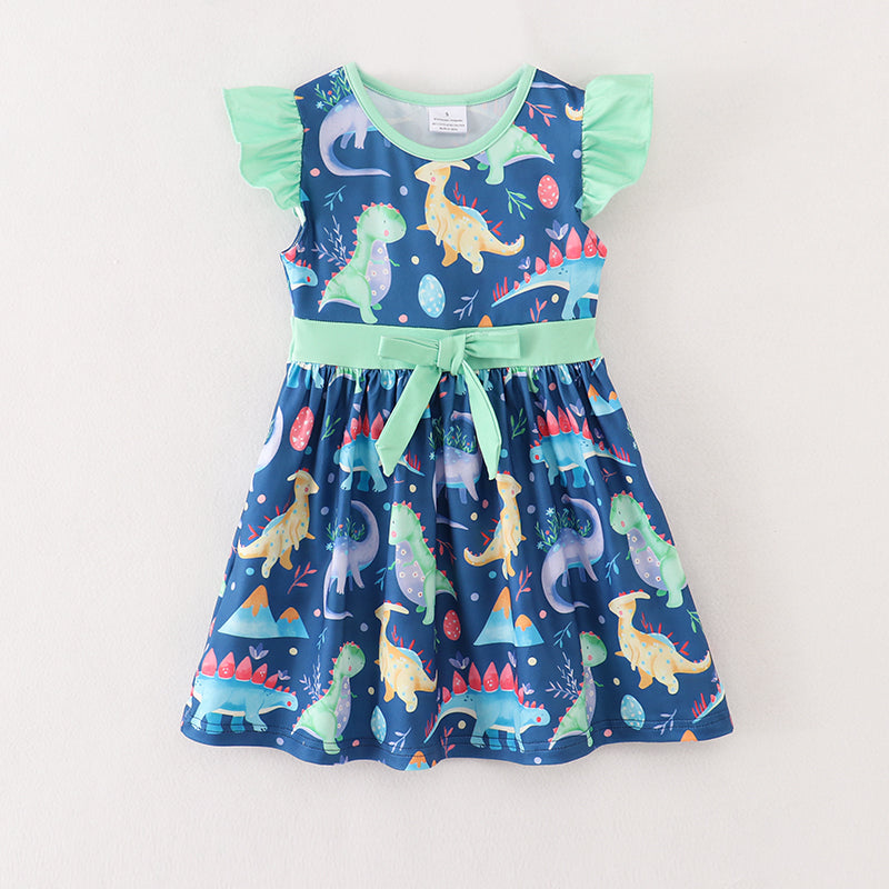 Mint Navy Dino Print Dress