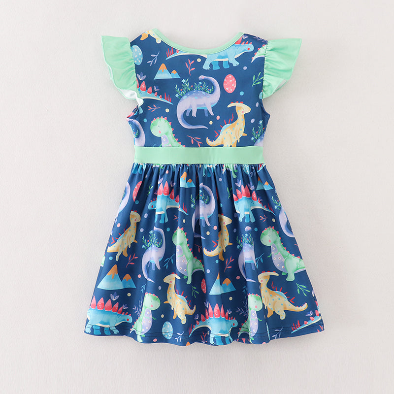 Mint Navy Dino Print Dress