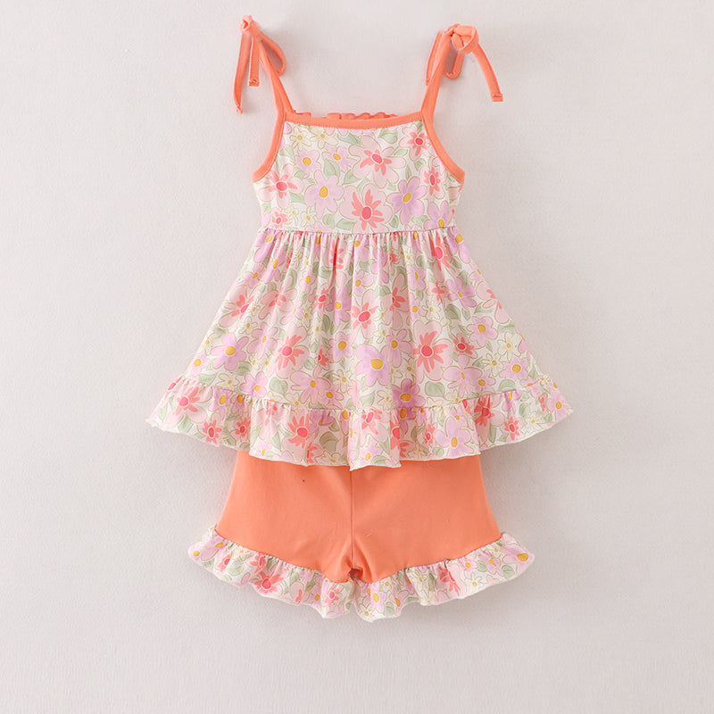 I Love MOM Embroidery Floral Girl Set