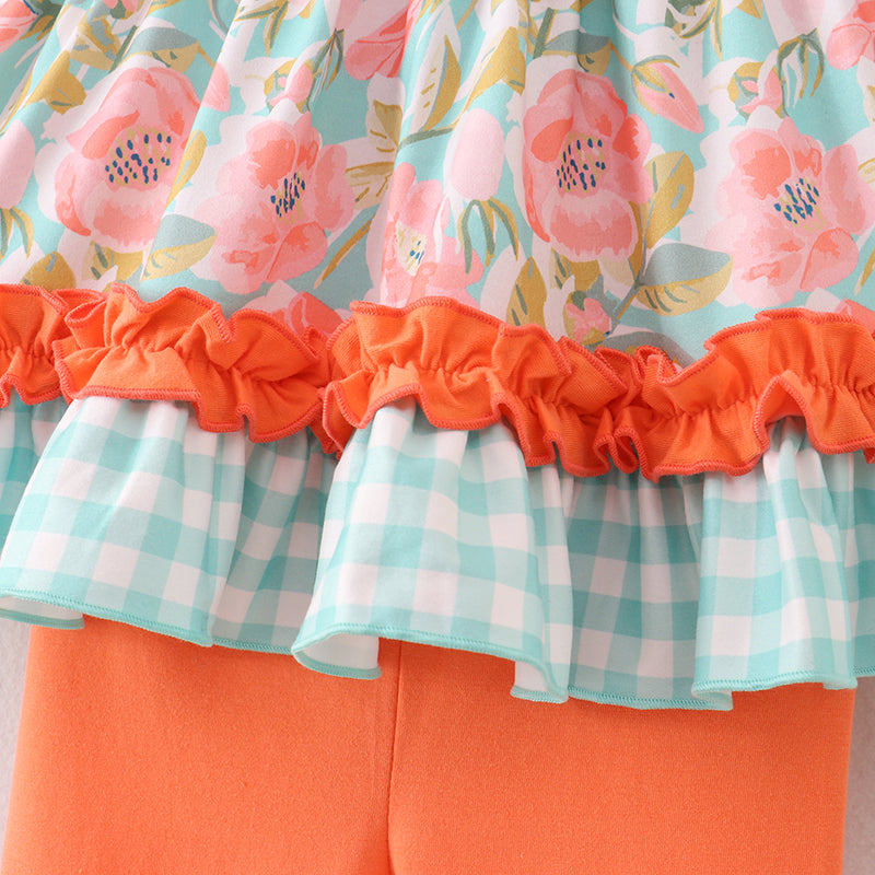 Mint Orange Floral Print Pants Set