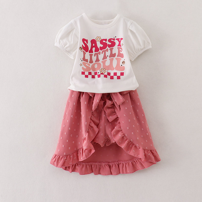 Sassy Little Soul Top Dusty Pink Dot Skort Set