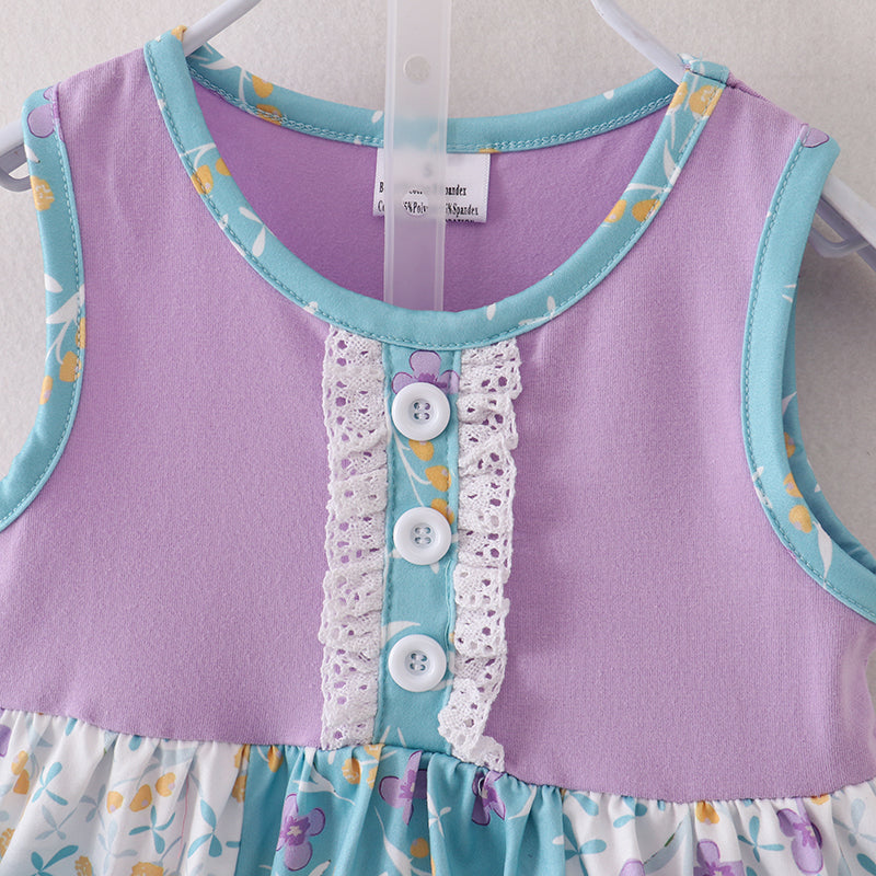 （In Stock E26-3-3）Girls Lavender Floral Ruffles Shorts Set