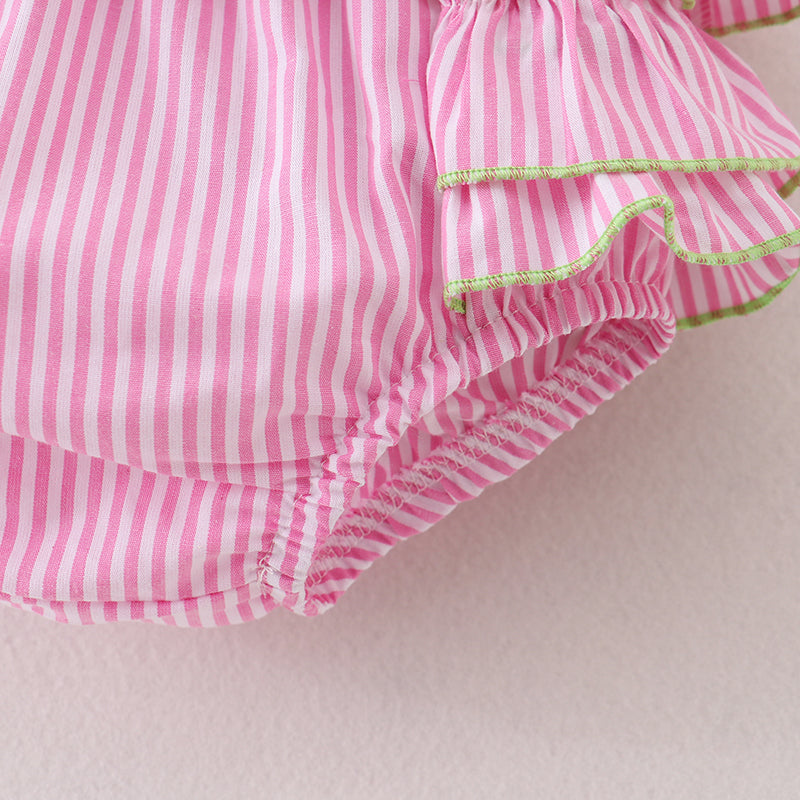 Baby Pink Stripe Watermelon Embroidery Woven Set