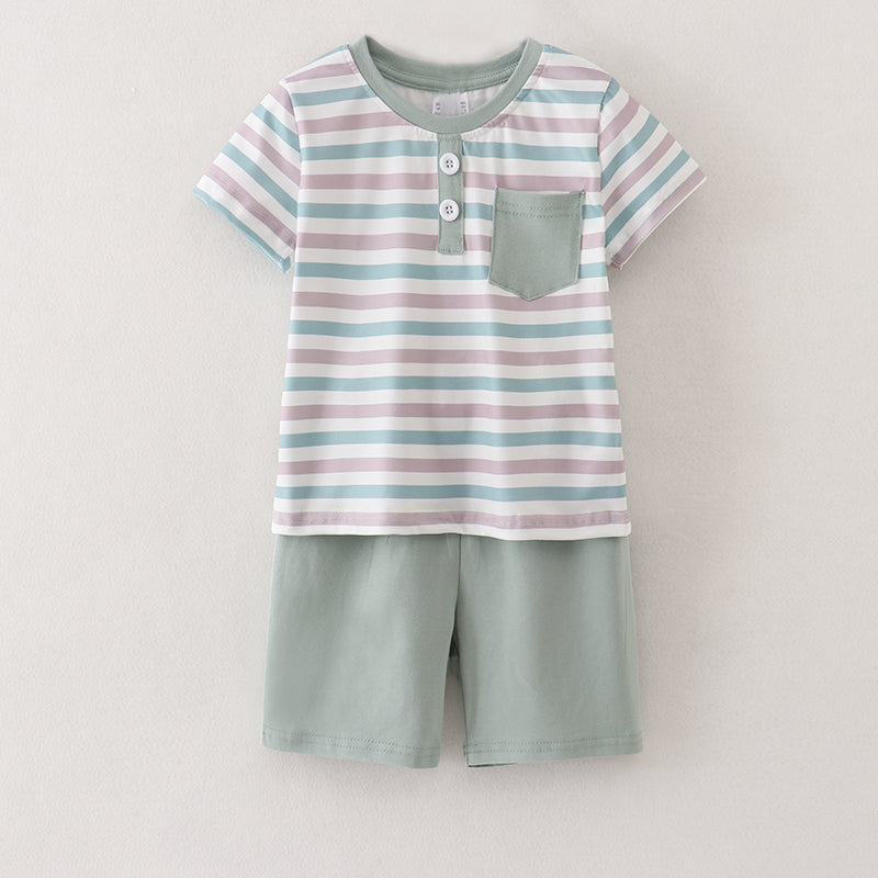 Boys Stripe Sage Green Stripe Shorts Set