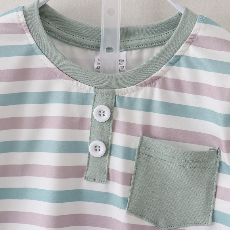 Boys Stripe Sage Green Stripe Shorts Set