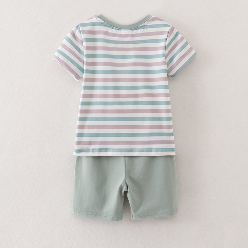 Boys Stripe Sage Green Stripe Shorts Set