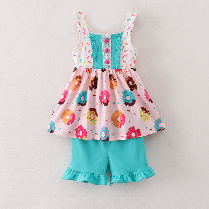 Donut Print Turquoise Shorts Set