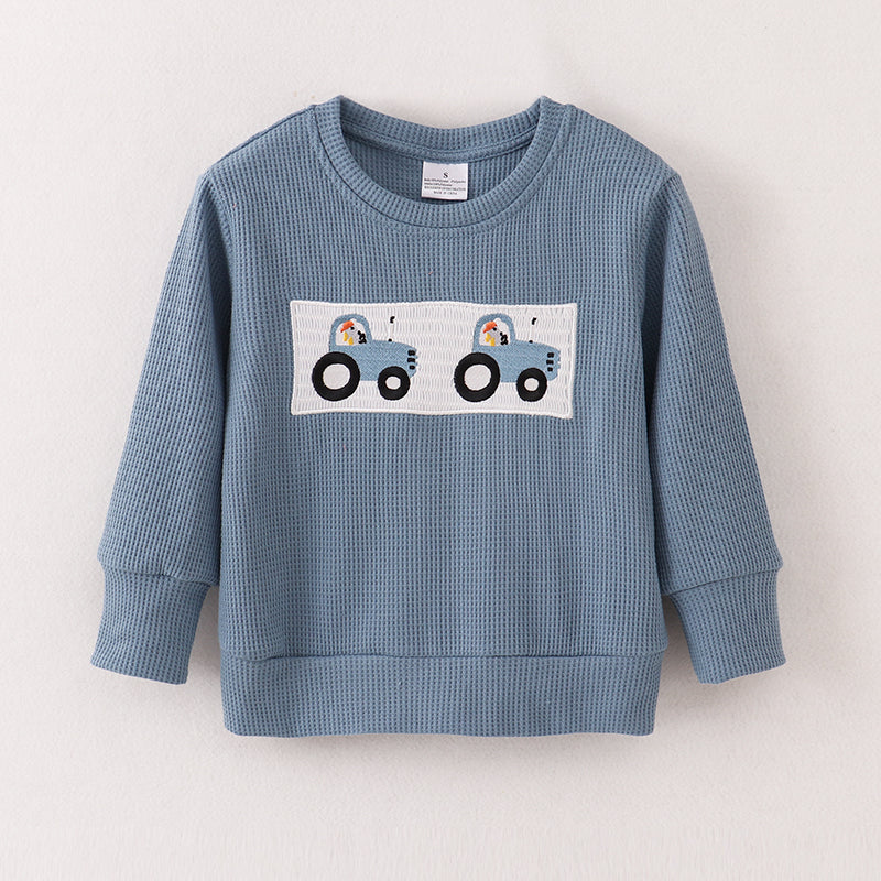 (In Stock E19-3-2)Boys Car Embroidery Waffle Top