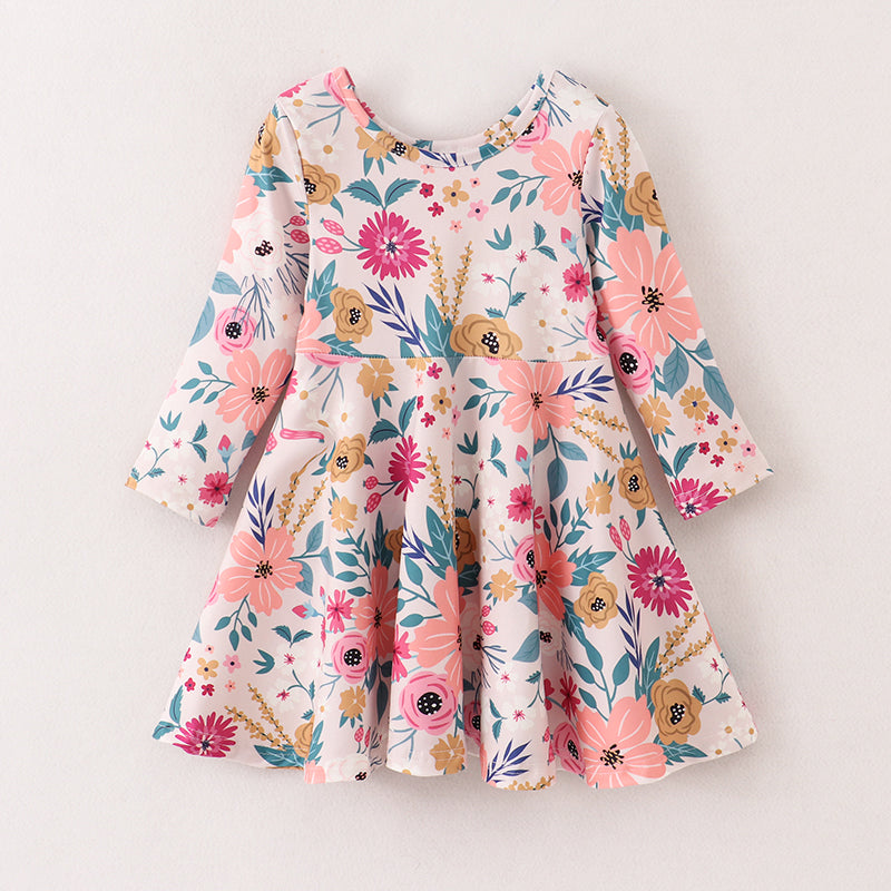 (In Stock G27-04-01  E32-2-2)Fall Winter Girls Floral Print Milk Silk Twirl Dress