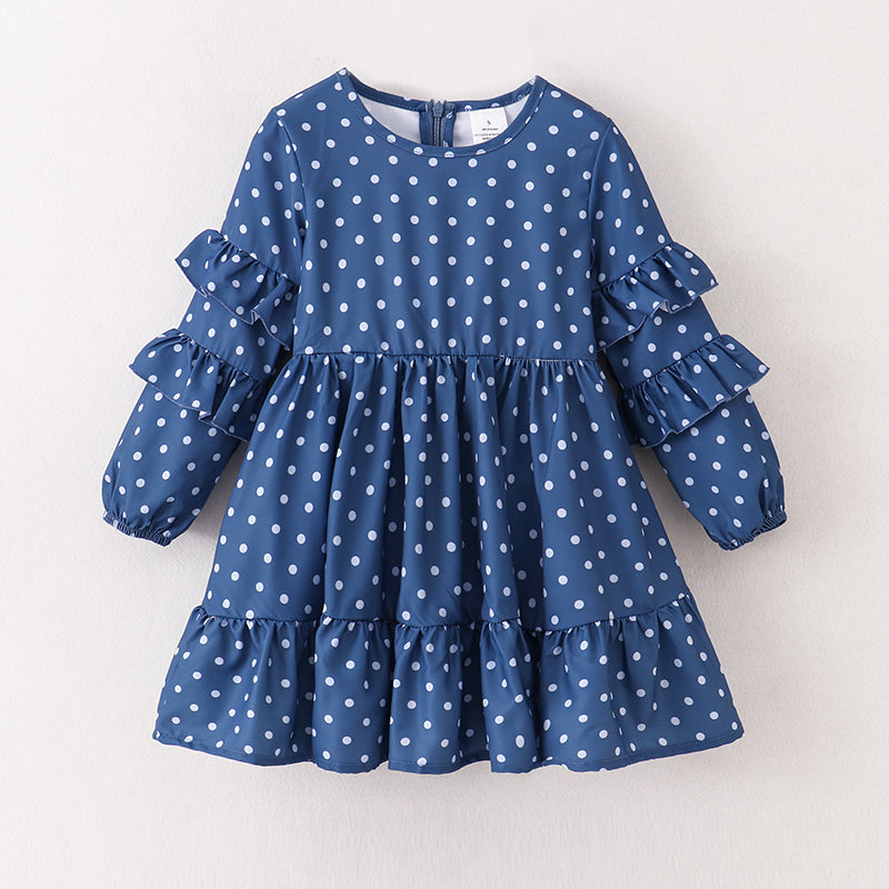 （In Stock E23-1-1）Mommy and Me Wave Point Print Chiffon Dress