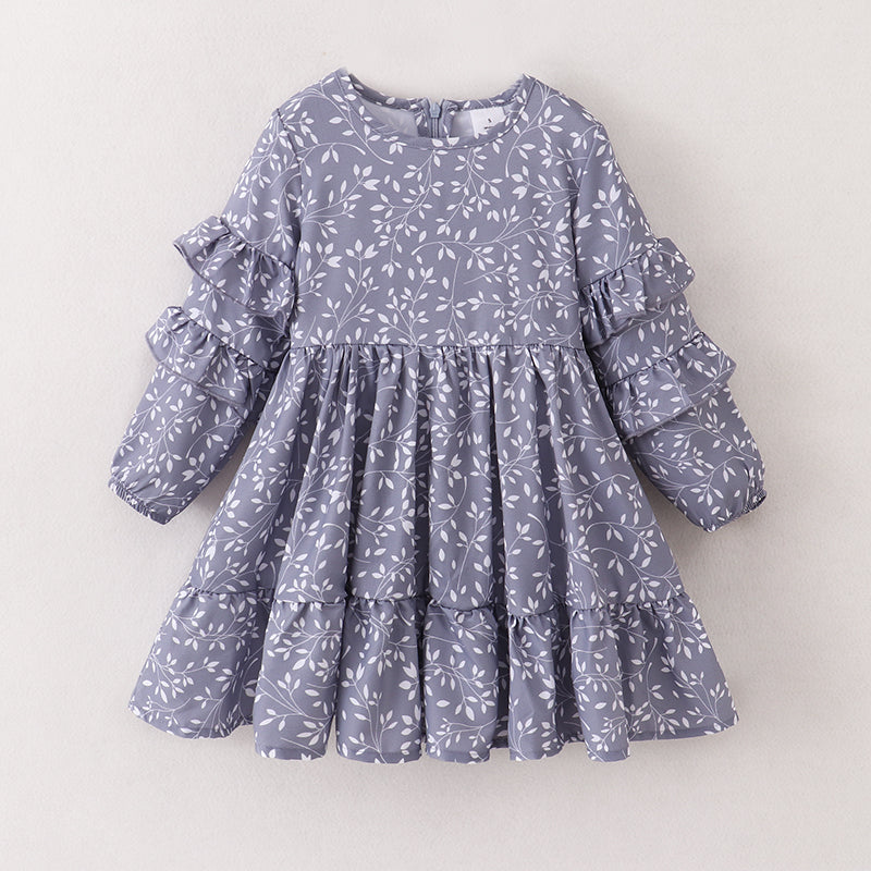 （In Stock E21-1-2）Mommy and Me Leaf Print Chiffon Dress