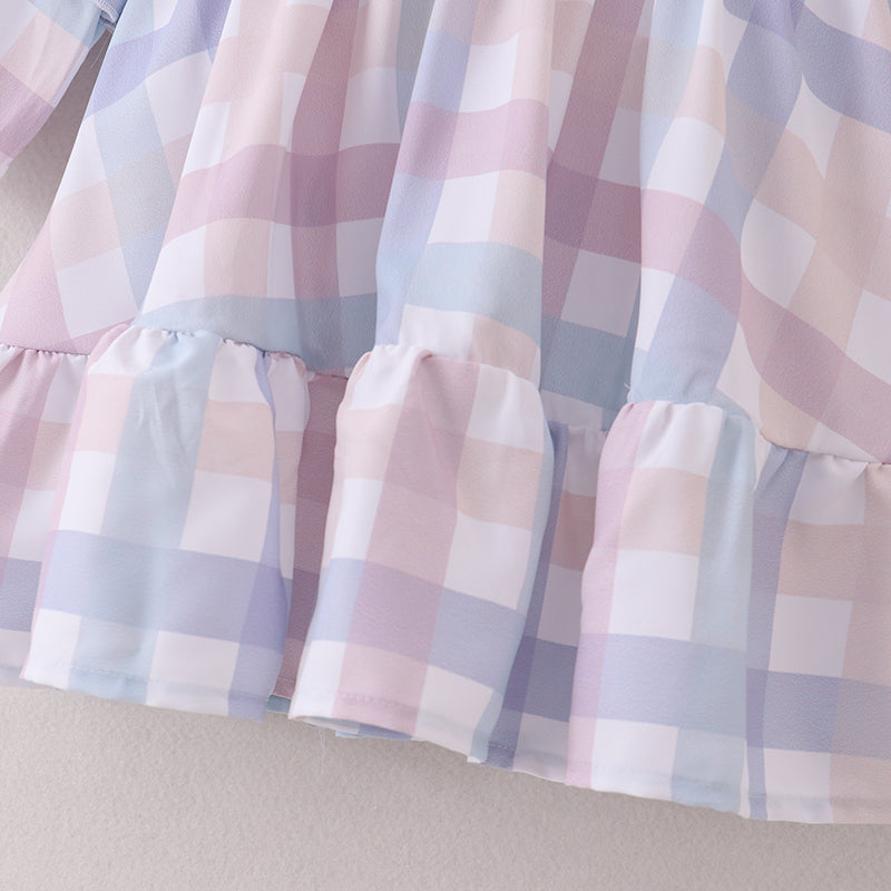 (In Stock E32-2-1)Fall Girls Color Plaid Ruffles Chiffon Dress