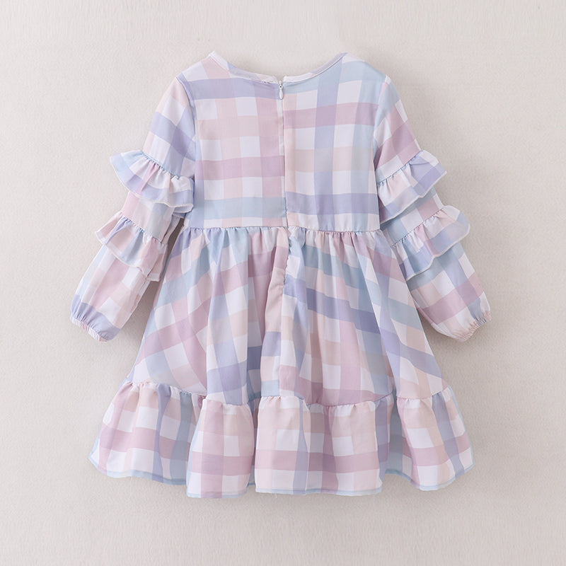 (In Stock E32-2-1)Fall Girls Color Plaid Ruffles Chiffon Dress