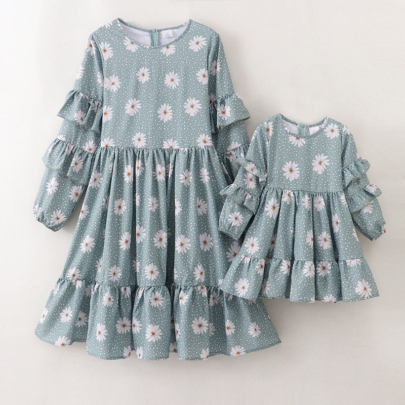 （In Stock E20-1-2）Mommy and Me Floral Print Chiffon Dress