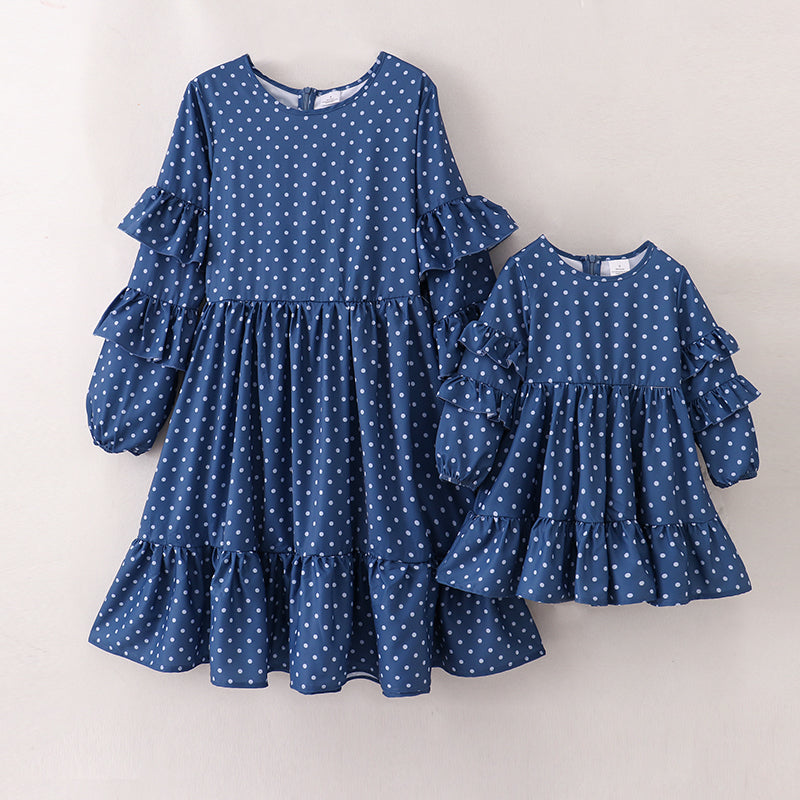 （In Stock E23-1-1）Mommy and Me Wave Point Print Chiffon Dress