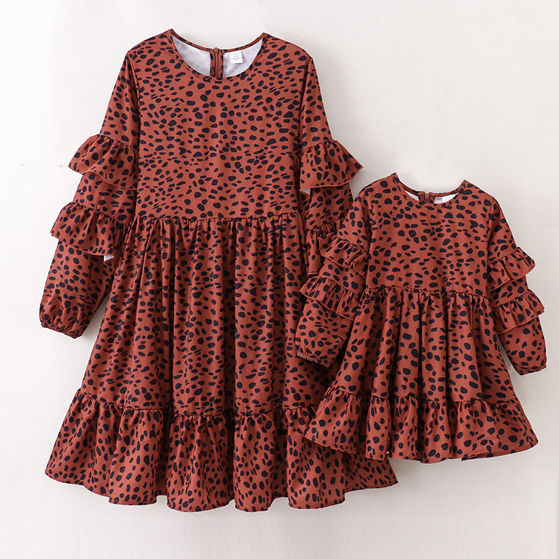 (In Stock E04-02-03 E04-01-01)Fall Mommy & Me Leopard Chiffon Dress