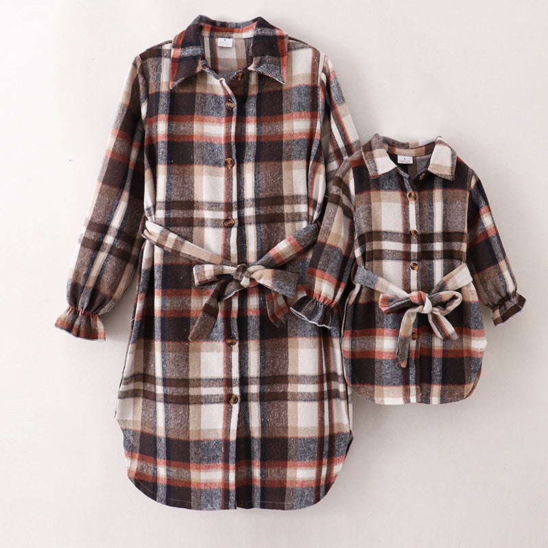 （In Stock E28-3-3）Mommy and Me Fall＆Winter Flannel Plaid Shacket