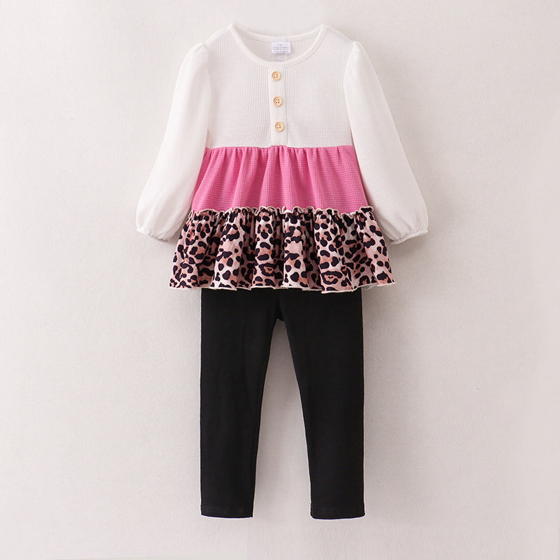 (In Stock E5-3-2)Girls Leopard Print Color Matching Outfit Set