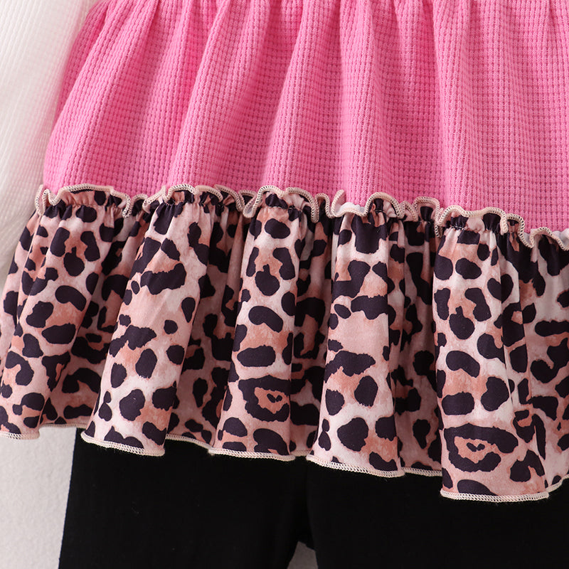 (In Stock E5-3-2)Girls Leopard Print Color Matching Outfit Set