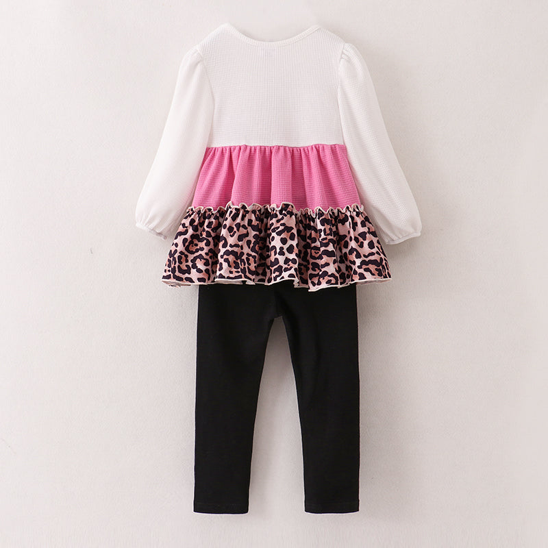 (In Stock E5-3-2)Girls Leopard Print Color Matching Outfit Set