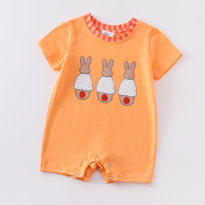Easter Boys Orange Bunny Embroidery Romper