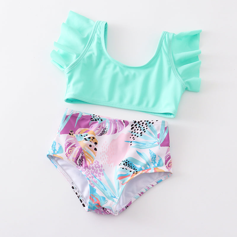 Girls Mint Floral 2 Piece Swimsuits