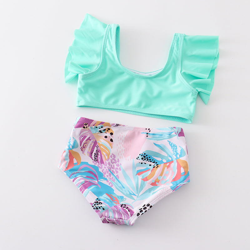 Girls Mint Floral 2 Piece Swimsuits