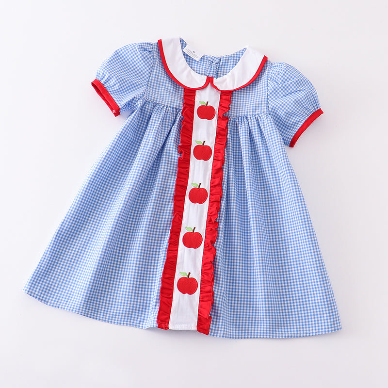 (In Stock E29-01-01)Back to School Apple Embroidery Woven Dress